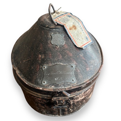 118 - Second World War Tropical Pith Helmet tin (empty) named to Lieut E Williamson. With makers name for ... 