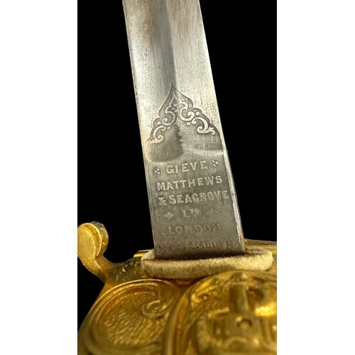 83 - Royal Navy 1827 Officers Sword named on hilt to Edwin Williamson, fishskin grip, brass and leather s... 