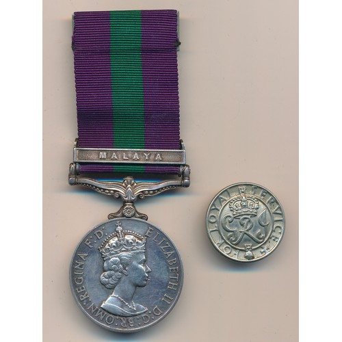 35 - British General Service Medal with Malaya bar awarded to 23439495 TPR T. ROBINSON. K. D. G. Plus a f... 