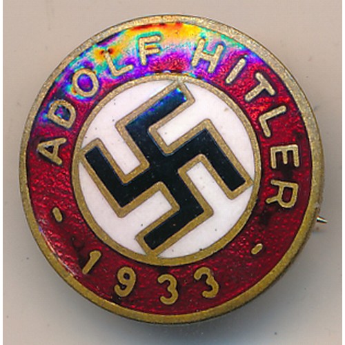 124 - German Third Reich Adolf Hitler 1933 NSDAP enamel pin badge. Marked to reverse for M1/129.