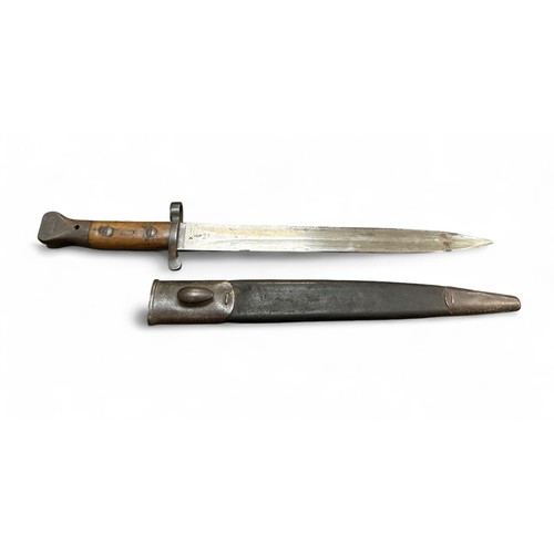 84 - British 1903 Pattern Bayonet, blade marked 03 under Crown, other side marked EFD G6E, with scabbard.... 