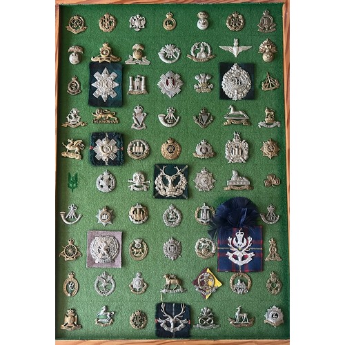 71 - Cap Badges, organised range of well-presented cap badges some better, to include; Corps of Royal Mil... 