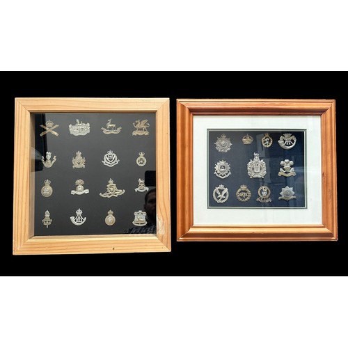 58A - Cap badges in two frames and loose, 31 badges in total with 27 in frames. Includes Royal Warwickshir... 