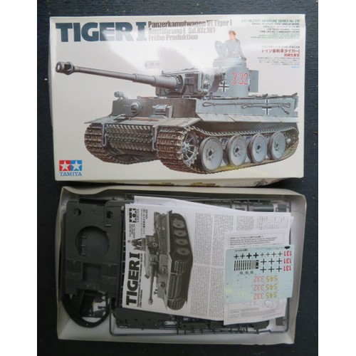 91 - Tamiya 1/35th scale WW2 German unmade kits, generally excellent in good plus boxes, with Tiger I No.... 