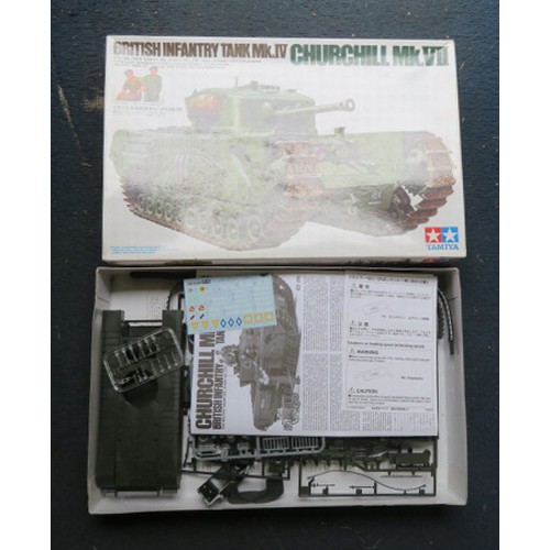 92 - Tamiya 1/35th scale WW2 British unmade kits, generally excellent in good plus boxes, with Churchill ... 