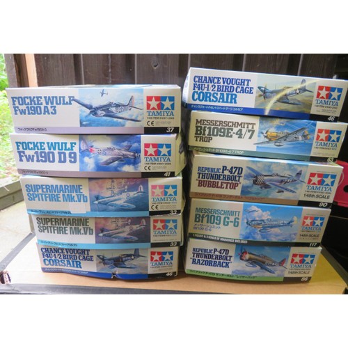 93 - Tamiya 1/48th scale WW2 aircraft unmade kits, generally excellent in good plus boxes, with Fw109 Nos... 