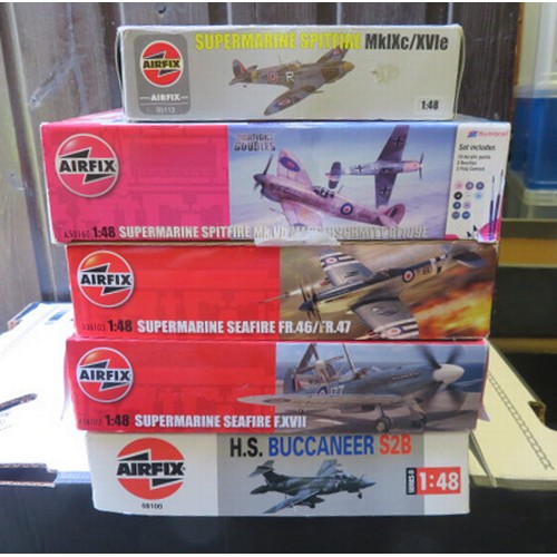 75 - Airfix 1/48th scale Aircraft unmade kits, generally excellent in good plus boxes, with Spitfire Nos.... 