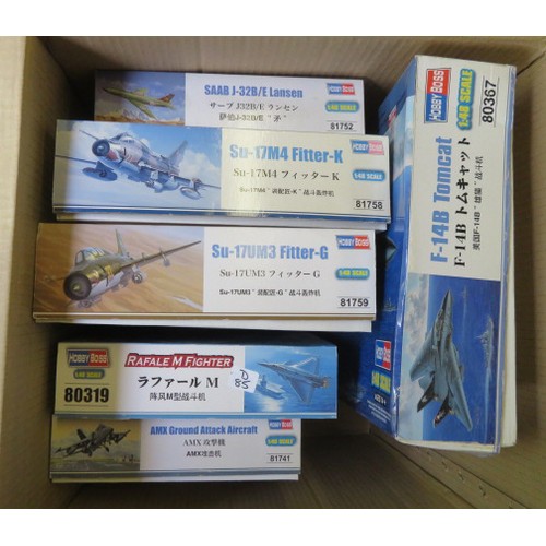 118 - Hobby Boss  1/48th scale aircraft unmade kits, with F-14B Tomcat No. 80367, SU-17M4 No. 81758, U-17U... 