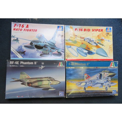 126 - Italeri 1/48th scale aircraft kits, mainly unmade,  with F-16 A NATO No. 841, F-16 BID Viper No. 848... 