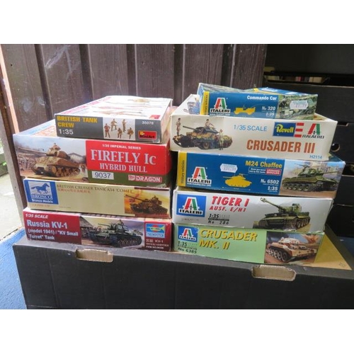 128 - 1/35the scale WW2 Allies & Axis kits, range of Italeri, Dragon, Bronco, etc. Contents appear complet... 