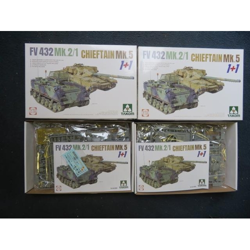 136 - Takom 1/72nd scale unmade kits, with Chieftain Mk.5 & FV432 No. 5008 (2) and Chieftain Mk.11 & Mk. 1... 