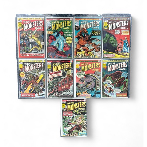 531 - Marvel Comics Where Monsters Dwell 1972-1975 Nos 18, 26, 27, 30, 32, 33, 35, 36, 37: All 8 comics ar... 