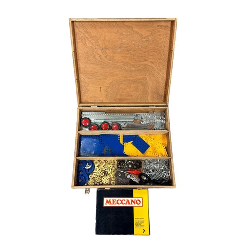 55 - 1970s Meccano No. 9 set, blue, yellow and zinc, generally good plus in original wooden chest with in... 