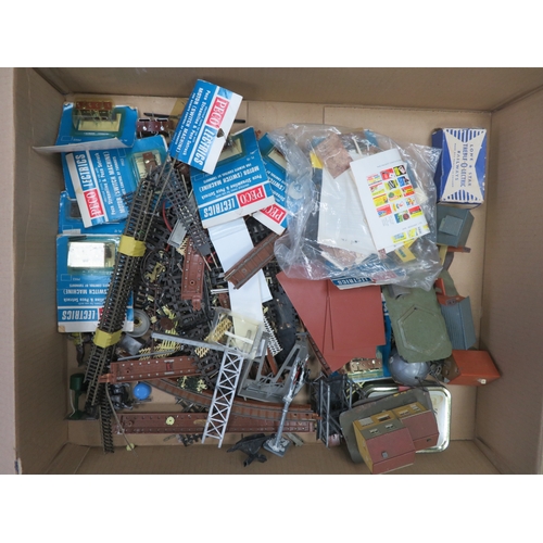 29 - Model railway accumulation, N to OO gauge, with track, spares, figures, vehicles, scenics, ready-mad... 