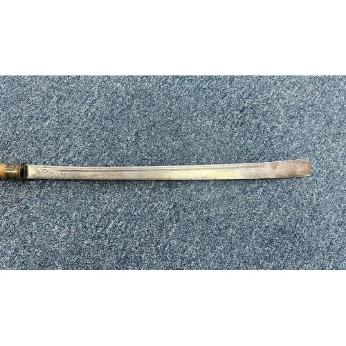 85 - Burmese DHA Sword with Scabbard. Well kept sword, with sharp blade. Scabbard with red rope. Pattern ... 