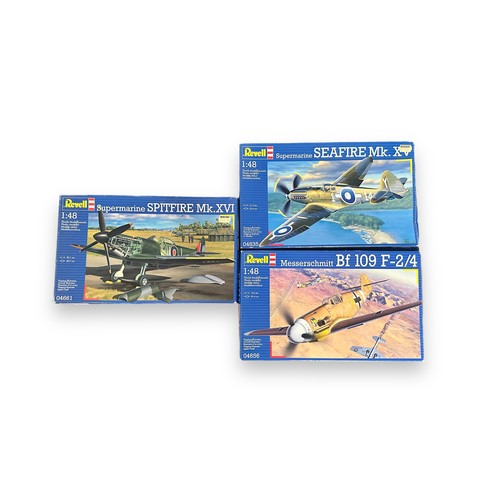 146 - Revell 1/48th scale aircraft unmade kits, range of WWII to modern, generally excellent in good or be... 