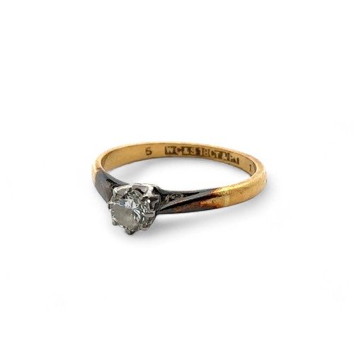 78 - Single stone diamond ring, stamped 18ct and plat. Size K. Diamond approx 0.25ct, clarity SI1. Weight... 