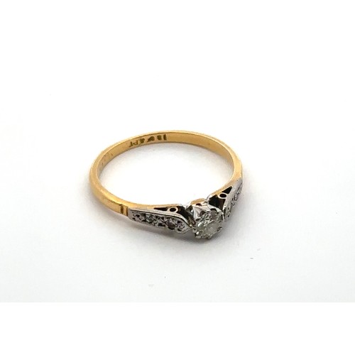 51 - Diamond ring stamped 18ct and plat, size M. Weight 2.06g. Estimated diamond weight 0.18ct.