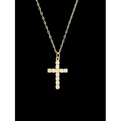 25 - A CZ and 9ct gold cross pendant necklace. Pendant hallmarked, 16