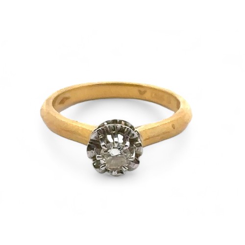 13 - 18ct gold single stone diamond ring with double mount. Size N.  Estimated diamond weight 0.2ct. 4.23... 