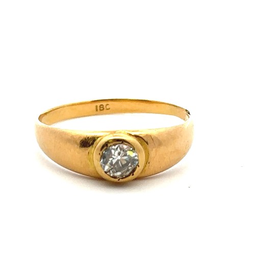 73 - A collet set old cut diamond ring, stamped 18ct. Diamond approx 0.4ct.  There is a fracture that sta... 