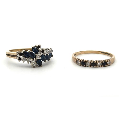 48 - Two hallmarked 9ct gold rings. A sapphire and diamond ring, size L, missing 3 diamonds and a blue st... 