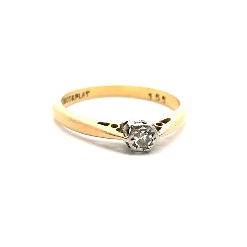 18 - Two diamond rings. A single stone ring in 18ct yellow gold, diamond approx 0.08ct, size K. Together ... 