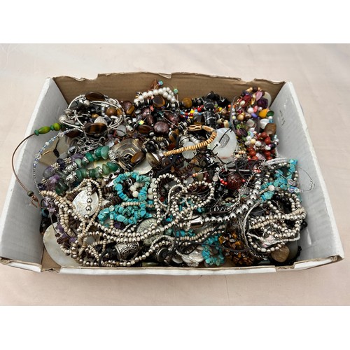 92 - A box of hardstone and costume jewellery