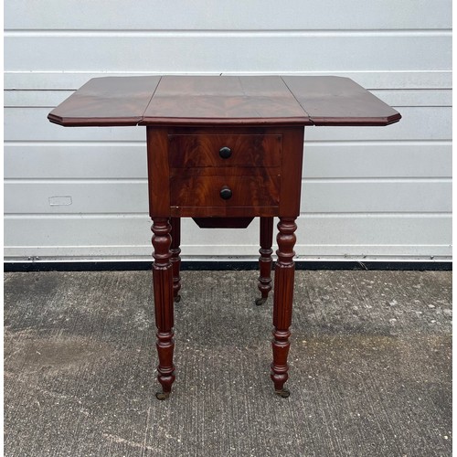 475 - A mahogany drop-leaf side table. H70, top 53 x 36 extending to 71cm.