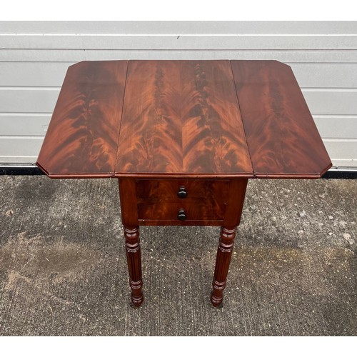 475 - A mahogany drop-leaf side table. H70, top 53 x 36 extending to 71cm.