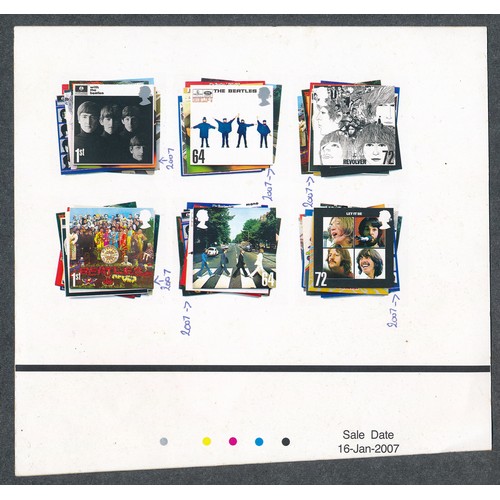 202 - Great Britain, 2007 The Beatles printers proof with handwritten dates next to each stamp. Small shee... 