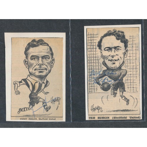 382 - SHEFFIELD UNITED, AUTOGRAPHED 1950's caricature cards. 8 cards