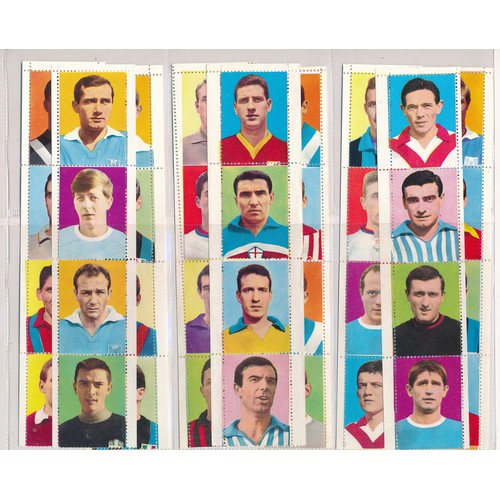 406 - LAMPO VERBANIA 1965 Soccer stars in UNCUT strips, 63 strips each of four players. 252 cards.