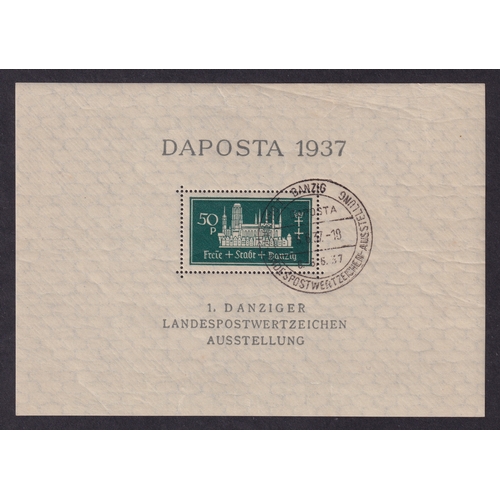 44 - Germany 1937 Danzig DAPOSTA Postage Miniature Sheet (SG MS251), Used, Cat Val £200. The sheet has so... 