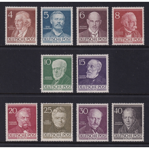 40 - Germany 1952-53 Berlin Famous Berliners set (SG B91-B100), M, Cat Val £160. NOTE minor imperfections... 