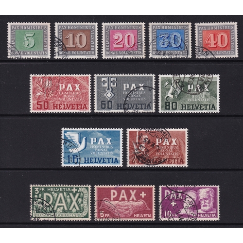 75 - Switzerland 1945 Peace PAX set (SG 447-459), Used, Cat Val £1300, minor imperfections