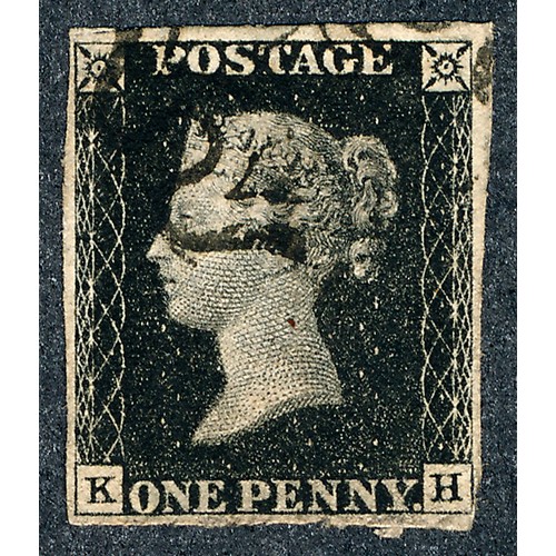 89 - Great Britain 1840 1d black FU three margins (almost four) with black MC cancellation, lettered KH. ... 