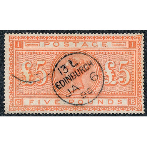 92 - Great Britain, QV £5 Orange 6/1/1896 CDS Postmark. No Creasing or Pinholes. (SG 137), Cat. £3,200.