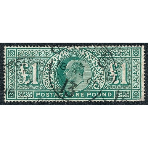 94 - Great Britain, 1902 Ed 7th £1 Green Fine Used. (SG 266), Cat. £825.