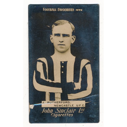 324 - John Sinclair Football Favourites single card No.72 J. Rutherford - Newcastle U.F.C., in fair condit... 