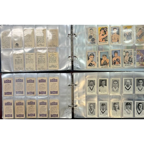 362 - Sporting trade cards in 2 albums, in mixed condition, with rangs of Boxing, Cricket, Tennis etc, inc... 