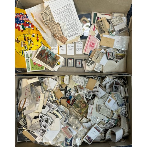 302 - Large unsorted accumulation of cigarette and trade cards, in a box, in mixed condition, with noted C... 