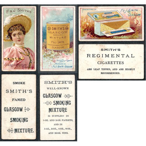 347 - F. & J. Smith 1899 Advertisement cards x 3, with Beauty Glasgow Mixture, Regimental Cigarettes packe... 