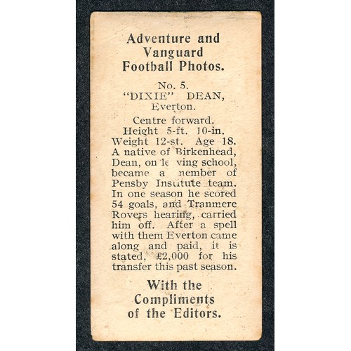 378 - D.C Thomson Adventure and Vanguard Football Photos No.5 Dixie Dean single card, scarce rookie card, ... 