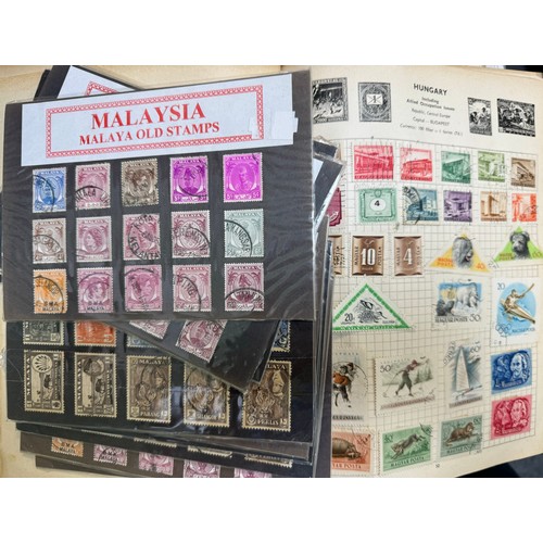 10 - World stamp collection loose in box, including; Malaya, world issues in hobby stockbooks, GB FDC's, ... 