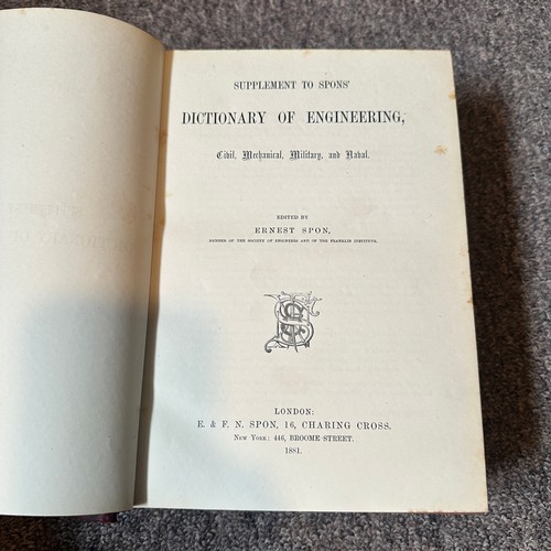 1003 - Spon's Dictionary of Engineering in 4 volumes, Byrne and Spon, 1874.