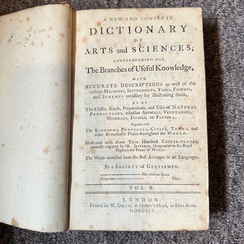 1008 - Dictionary of Arts and Sciences 1754 to 1755, printed for W. Owen of Homer's Head in Fleet Street, L... 