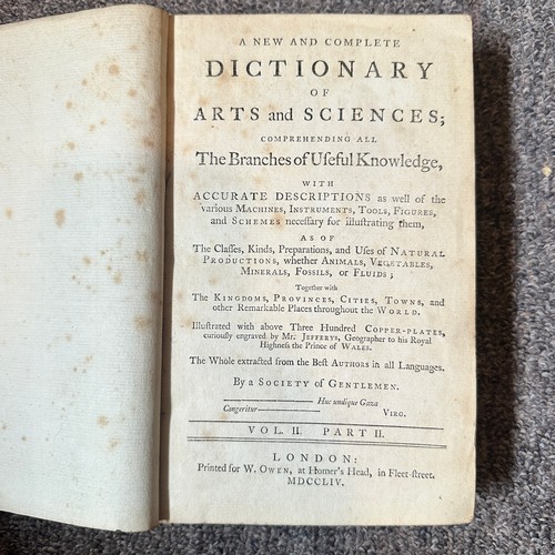 1008 - Dictionary of Arts and Sciences 1754 to 1755, printed for W. Owen of Homer's Head in Fleet Street, L... 