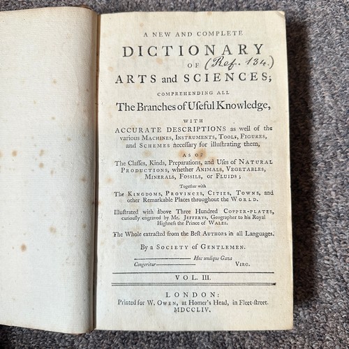 1008 - Dictionary of Arts and Sciences 1754 to 1755, printed for W. Owen of Homer's Head in Fleet Street, L... 