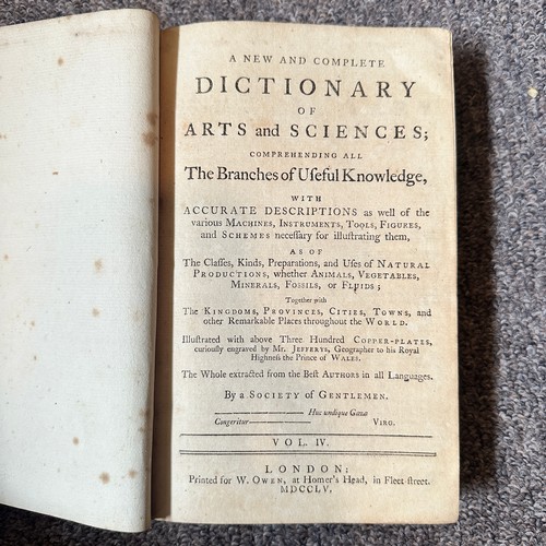 1008 - Dictionary of Arts and Sciences 1754 to 1755, printed for W. Owen of Homer's Head in Fleet Street, L... 